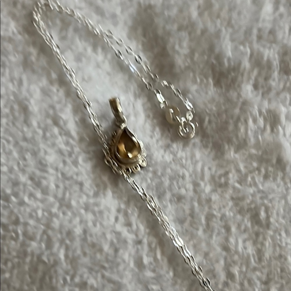 925 Sterling Silver Genuine Citrine Teardrop Pendant Necklace